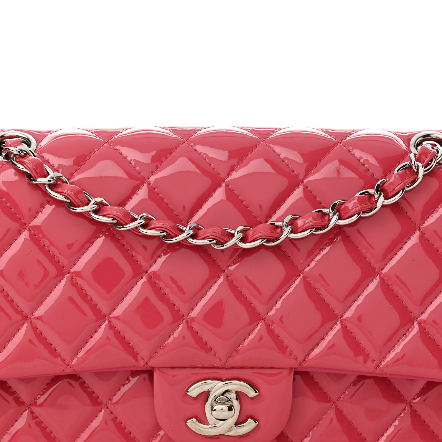Chanel Patent Calfskin Quilted Medium Double Flap Pink 8 of 14