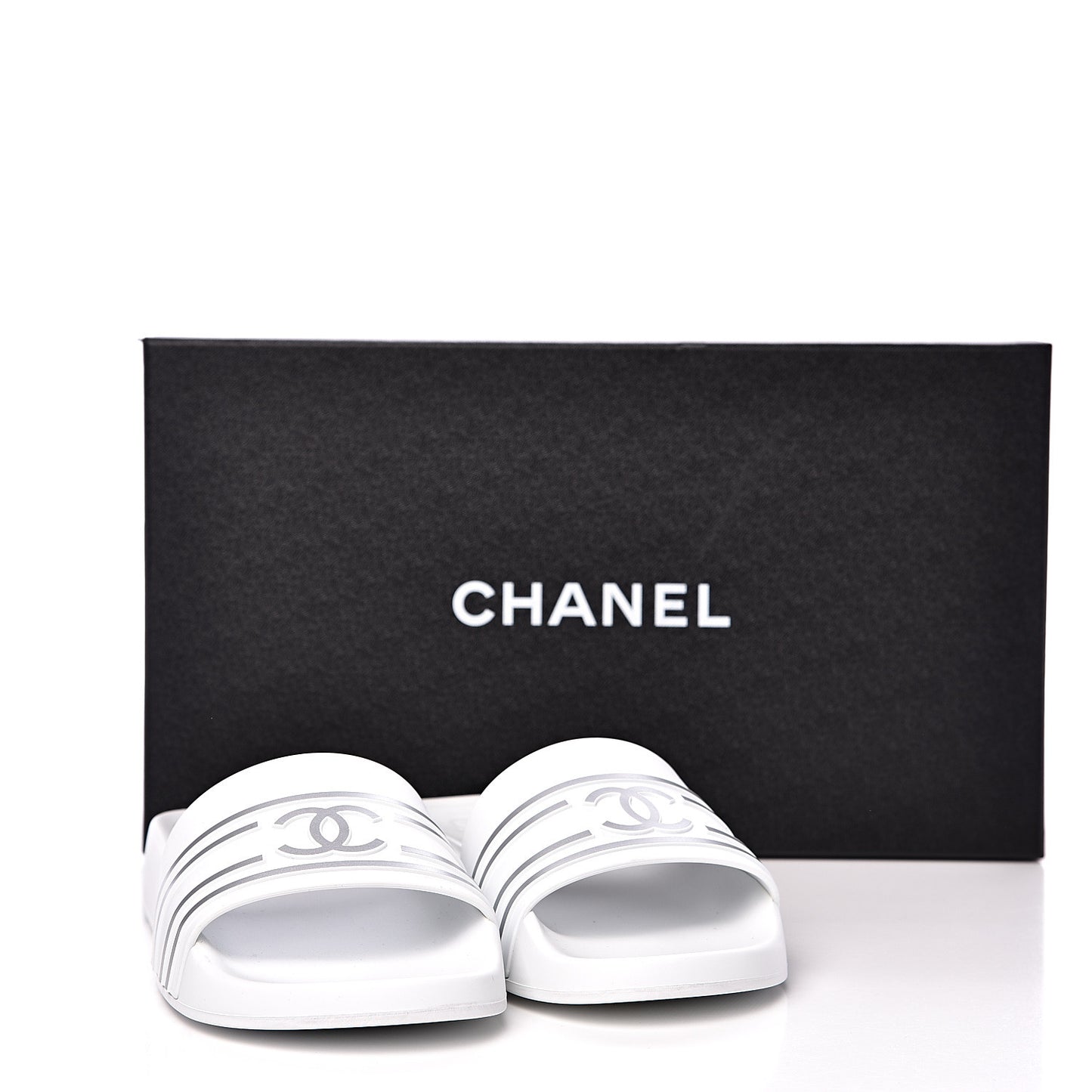 Rubber CC Flat Slide Sandals 35 White