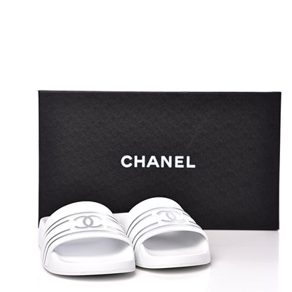 Chanel Rubber CC Flat Slide Sandals 35 White 10 of 10