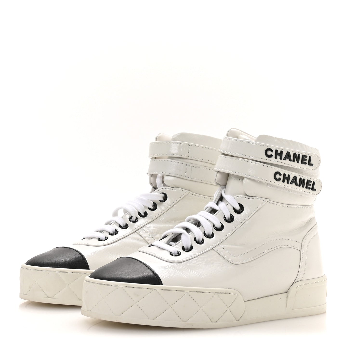 Shiny Calfskin Logo High Top Sneakers 38.5 White