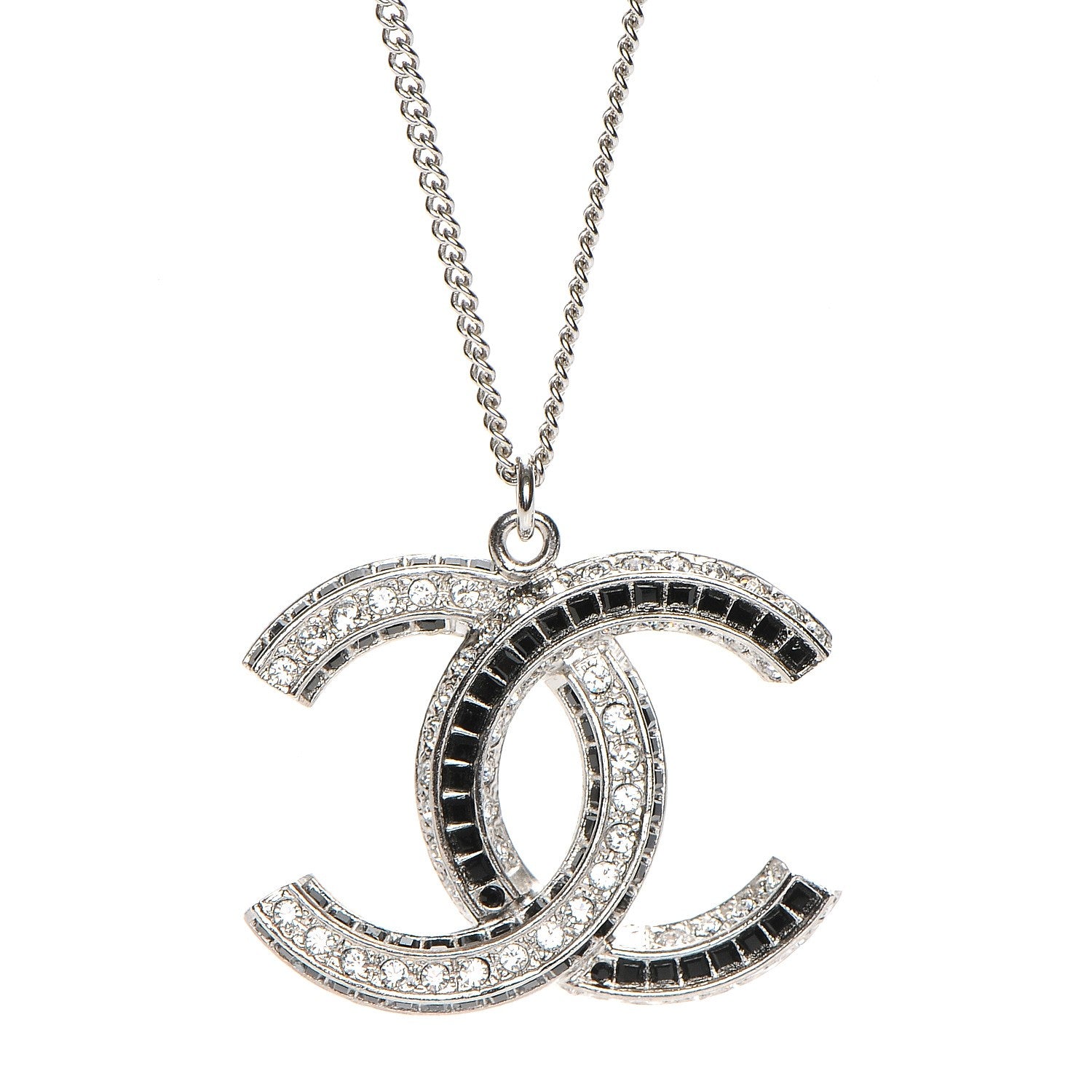 Chanel Baguette Crystal Large CC Necklace Silver Black 4 of 6