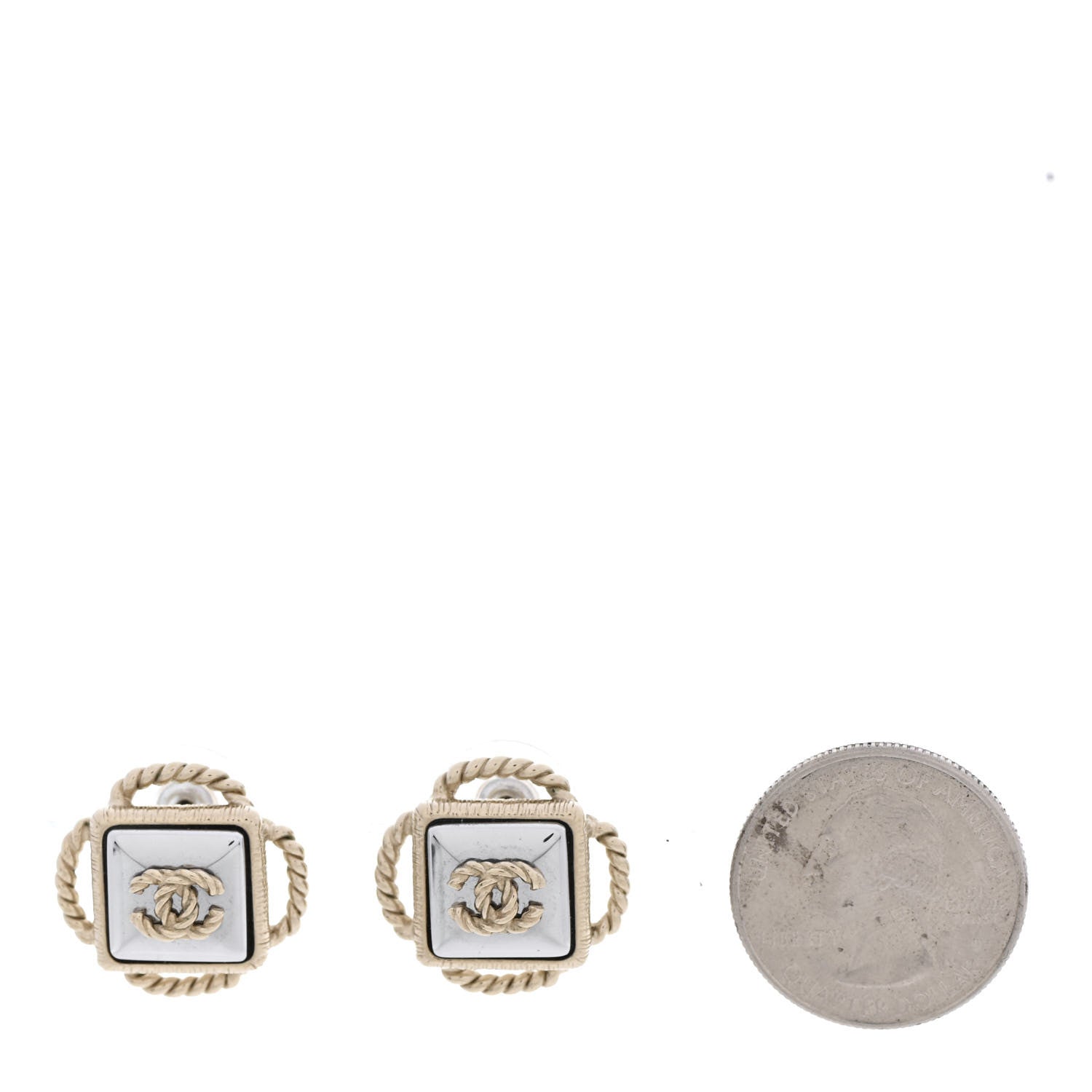 Chanel Resin Metal Rope Square CC Earrings White Gold 2 of 4