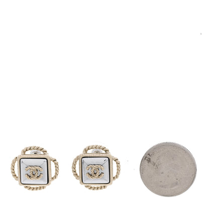 Chanel Resin Metal Rope Square CC Earrings White Gold 2 of 4
