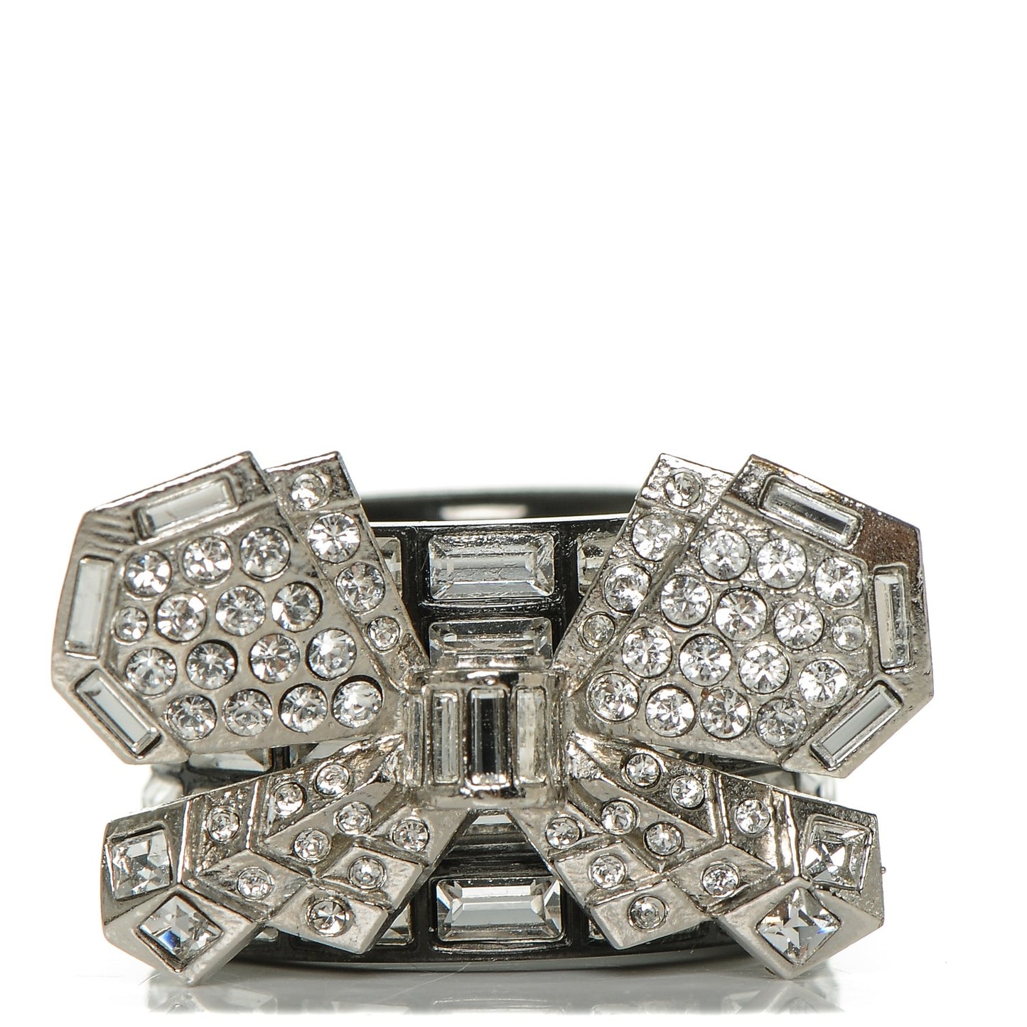 Resin Baguette Crystal Bow Ring 7 Black
