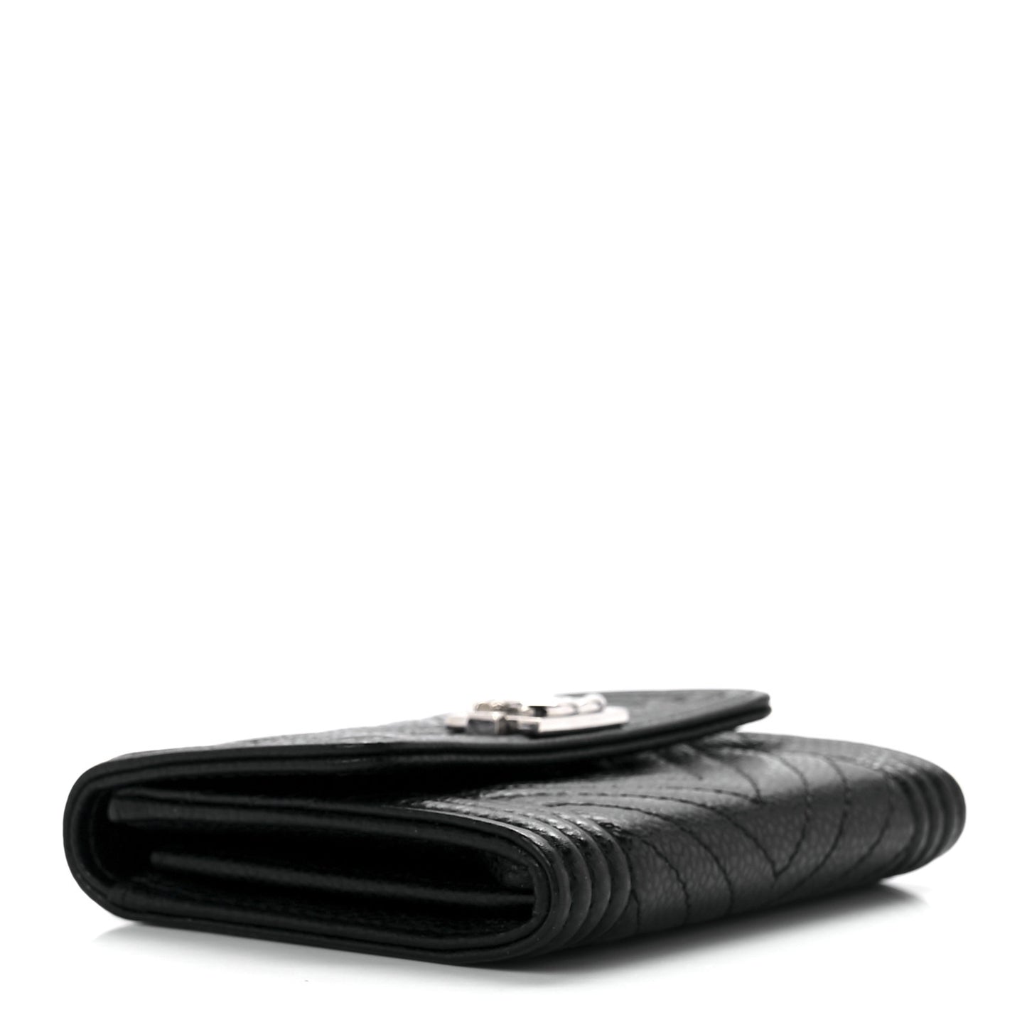 Caviar Chevron Quilted Boy Card Holder Wallet Black