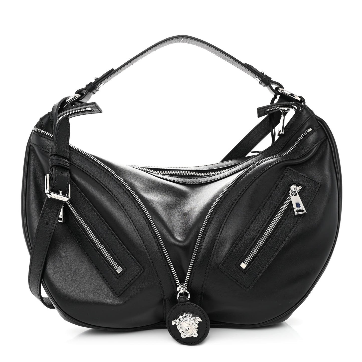 Calfskin Medium Repeat Zip Hobo Black