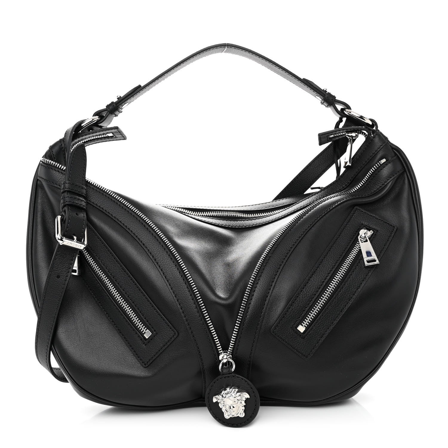 Versace Calfskin Medium Repeat Zip Hobo Black 1 of 9