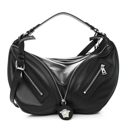 Versace Calfskin Medium Repeat Zip Hobo Black 1 of 9