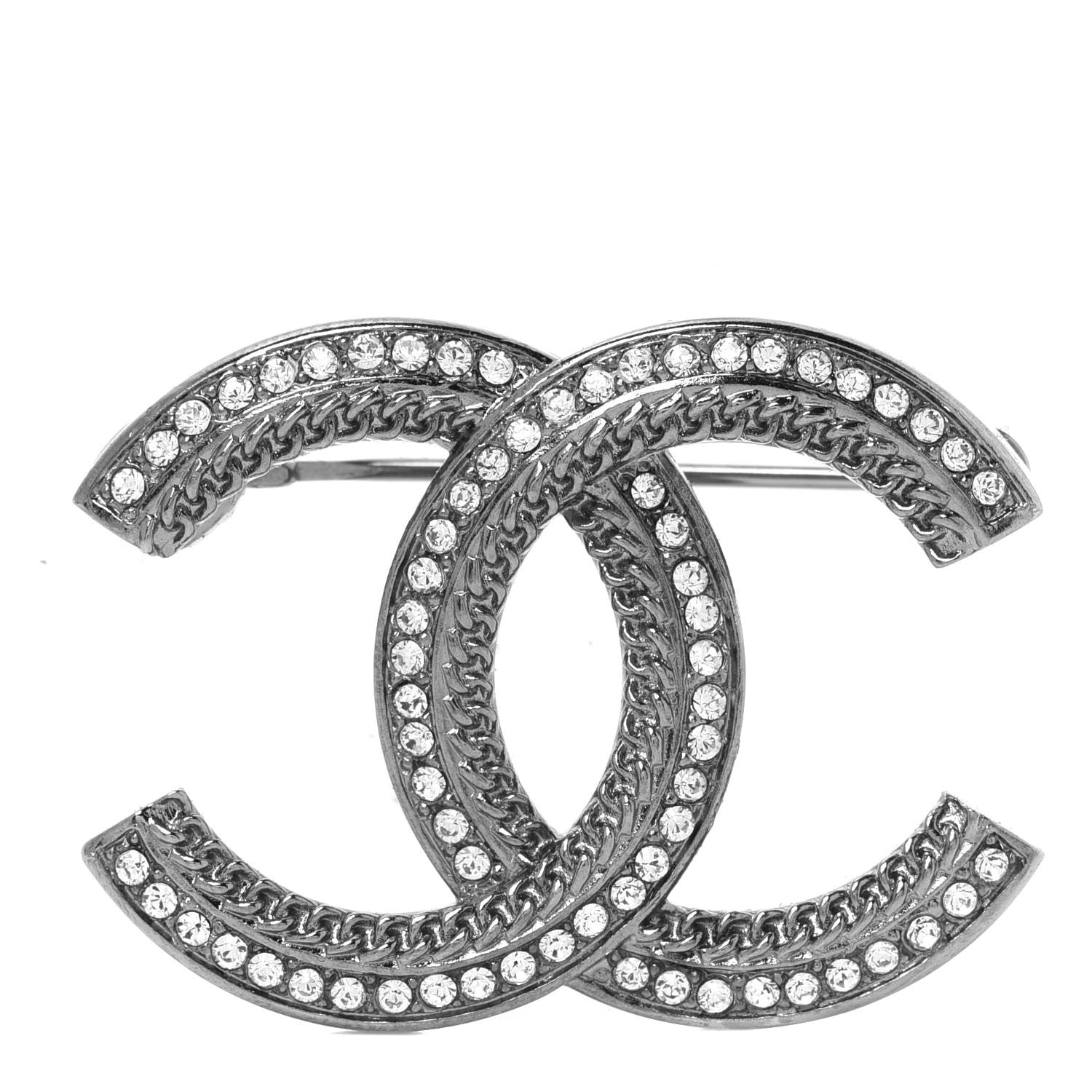Chanel Crystal Chain CC Brooch Silver 1 of 5