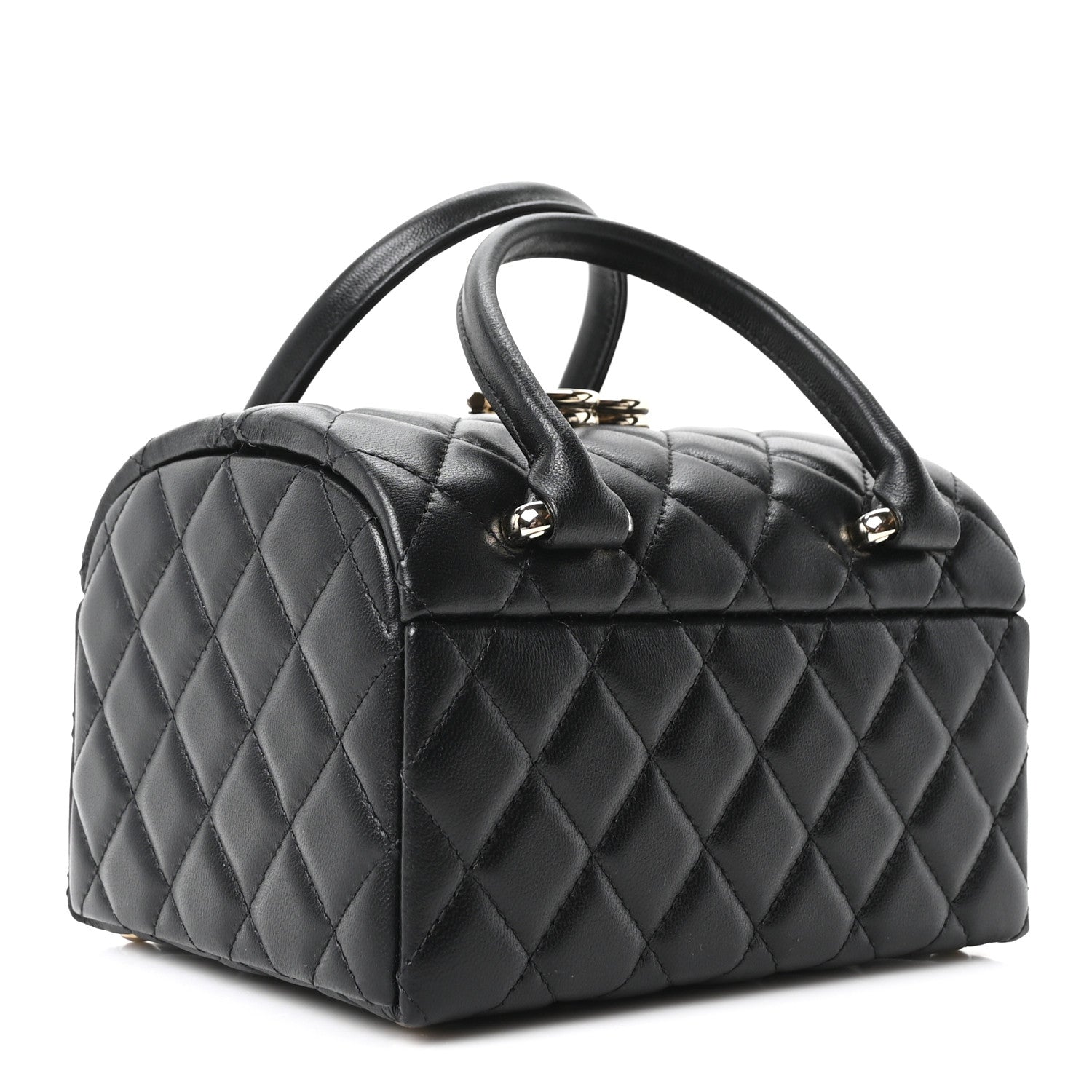 Chanel Shiny Lambskin Quilted Top Handle Jewelry Box Bag Black 4 of 11