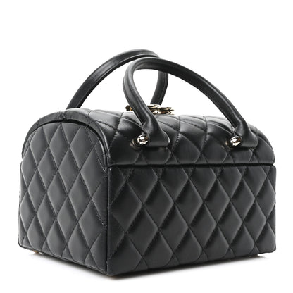 Chanel Shiny Lambskin Quilted Top Handle Jewelry Box Bag Black 4 of 11