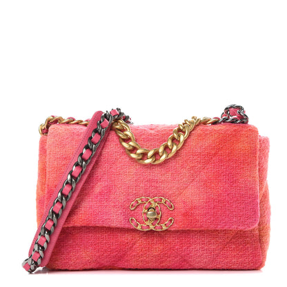 Chanel Tweed Quilted Medium Chanel 19 Flap Coral Pink 1 of 11