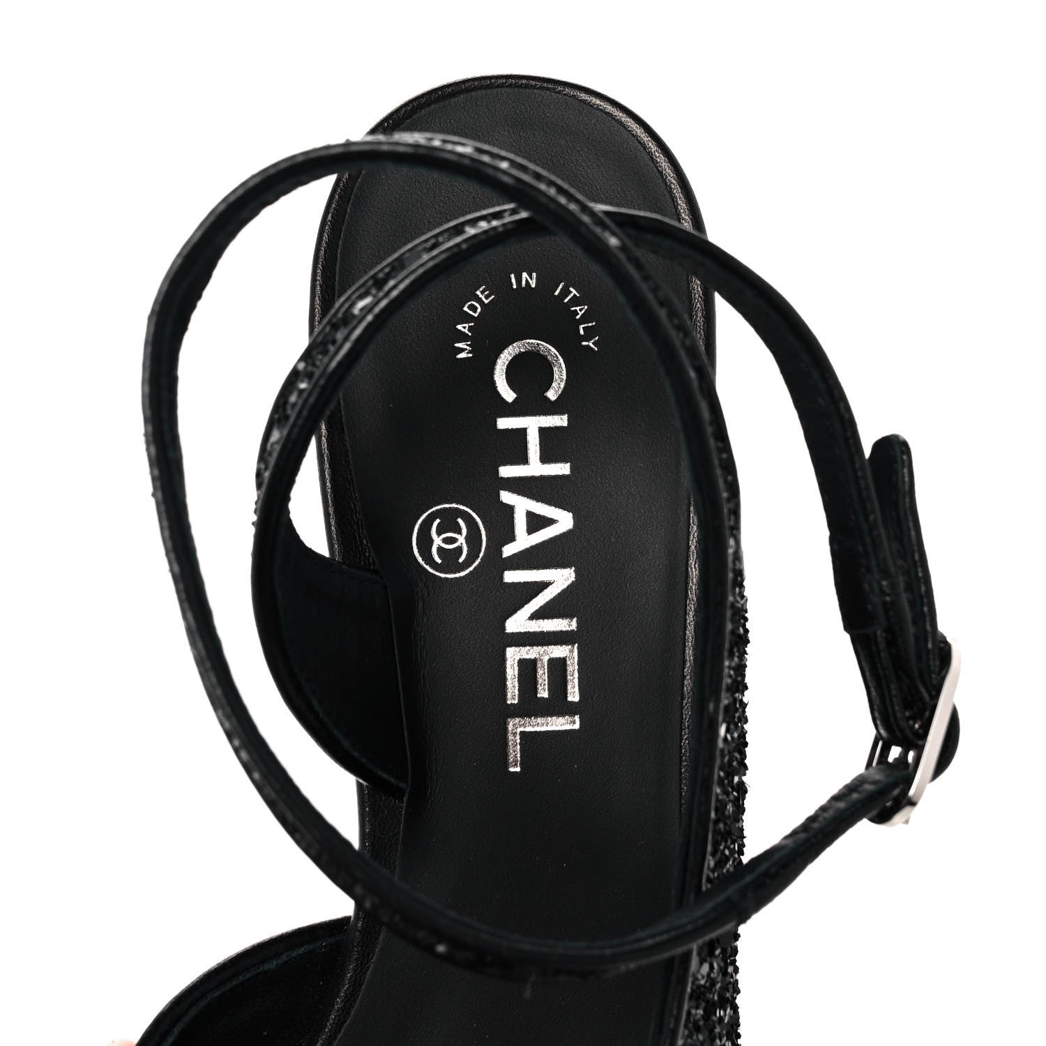 Chanel Glitter Grosgrain Cap Toe CC Ankle Wrap Pumps 37.5 Black 7 of 9