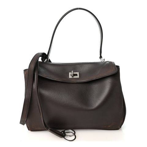 Vegetable Tanned Lambskin Small Rodeo Top Handle Handbag Espresso