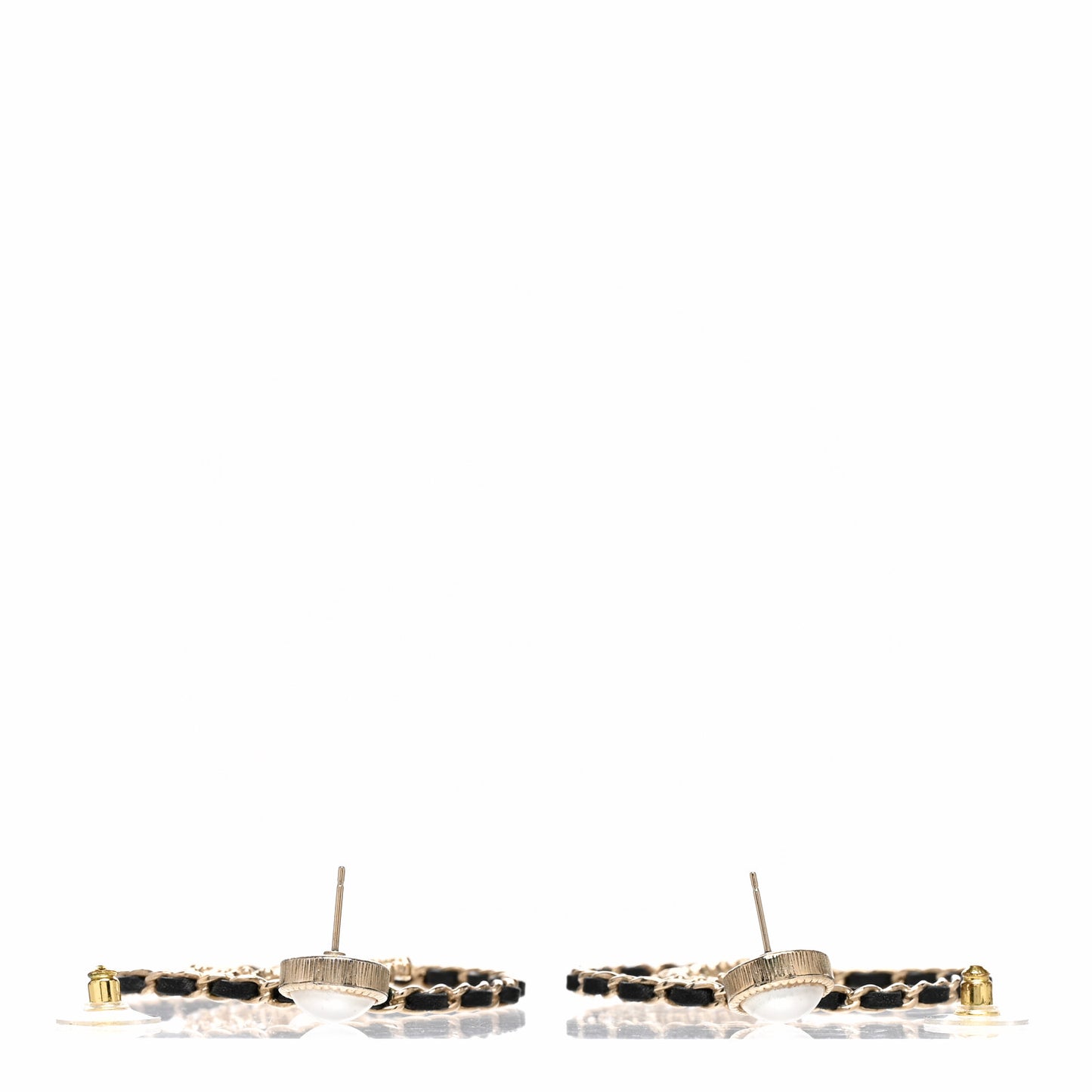 Lambskin Crystal Pearl CC Drop Earrings Gold Black