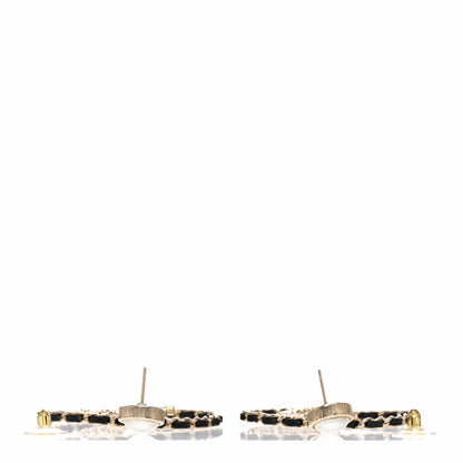 Chanel Lambskin Crystal Pearl CC Drop Earrings Gold Black 3 of 5