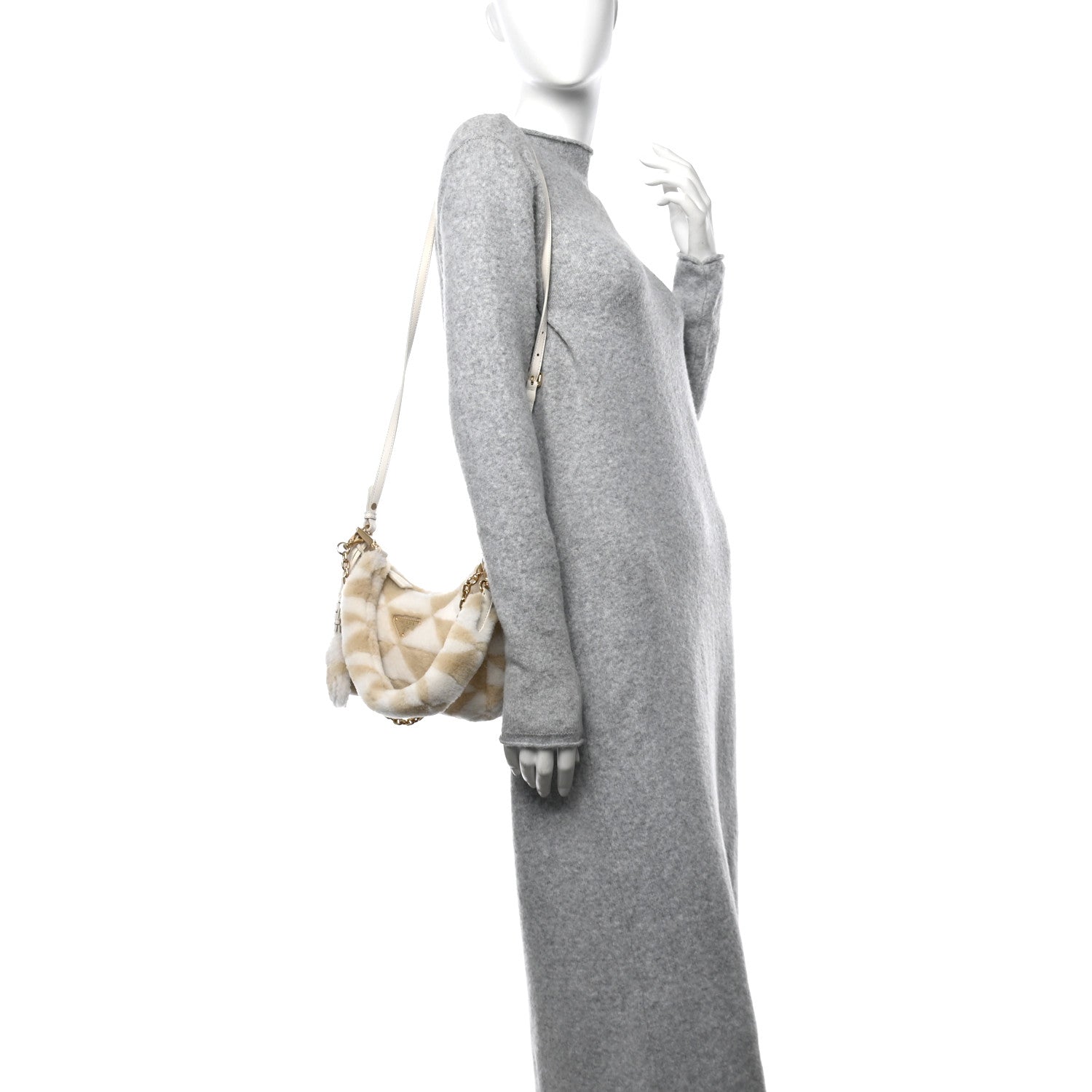 Prada Montone Shearling Nappa Mini Re-Edition Shoulder Bag Ecru Bianco 2 of 10