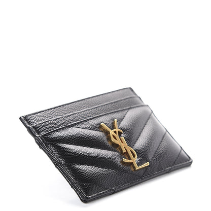 Saint Laurent Grain De Poudre Matelasse Chevron Monogram Credit Card Case Black 3 of 5