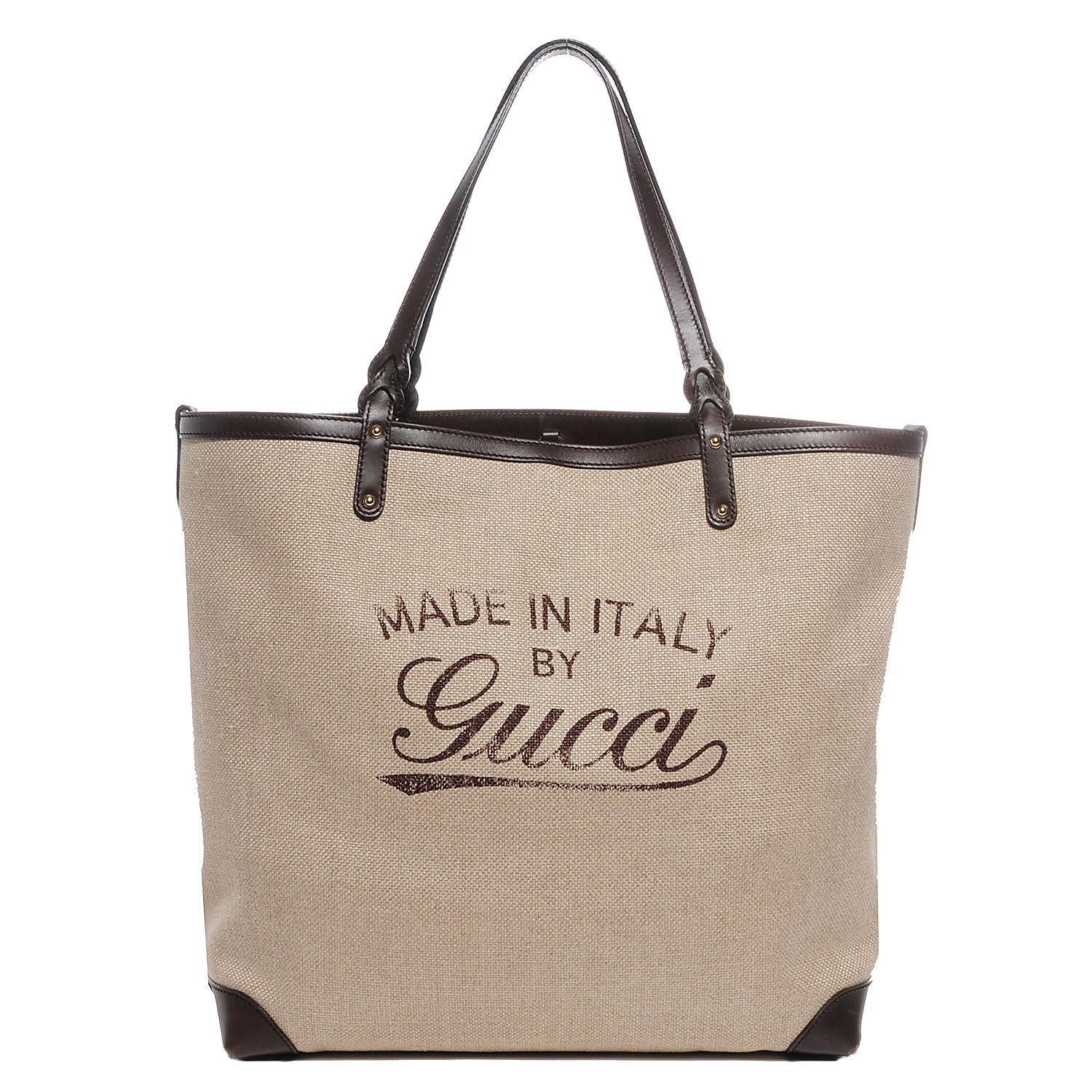 Gucci Linen Large Craft Logo Tote Dark Brown 1 of 10