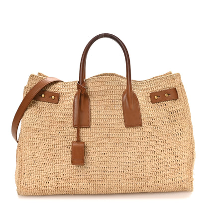 Saint Laurent Raffia Calfskin Medium Souple Sac De Jour Naturale Brick 1 of 10