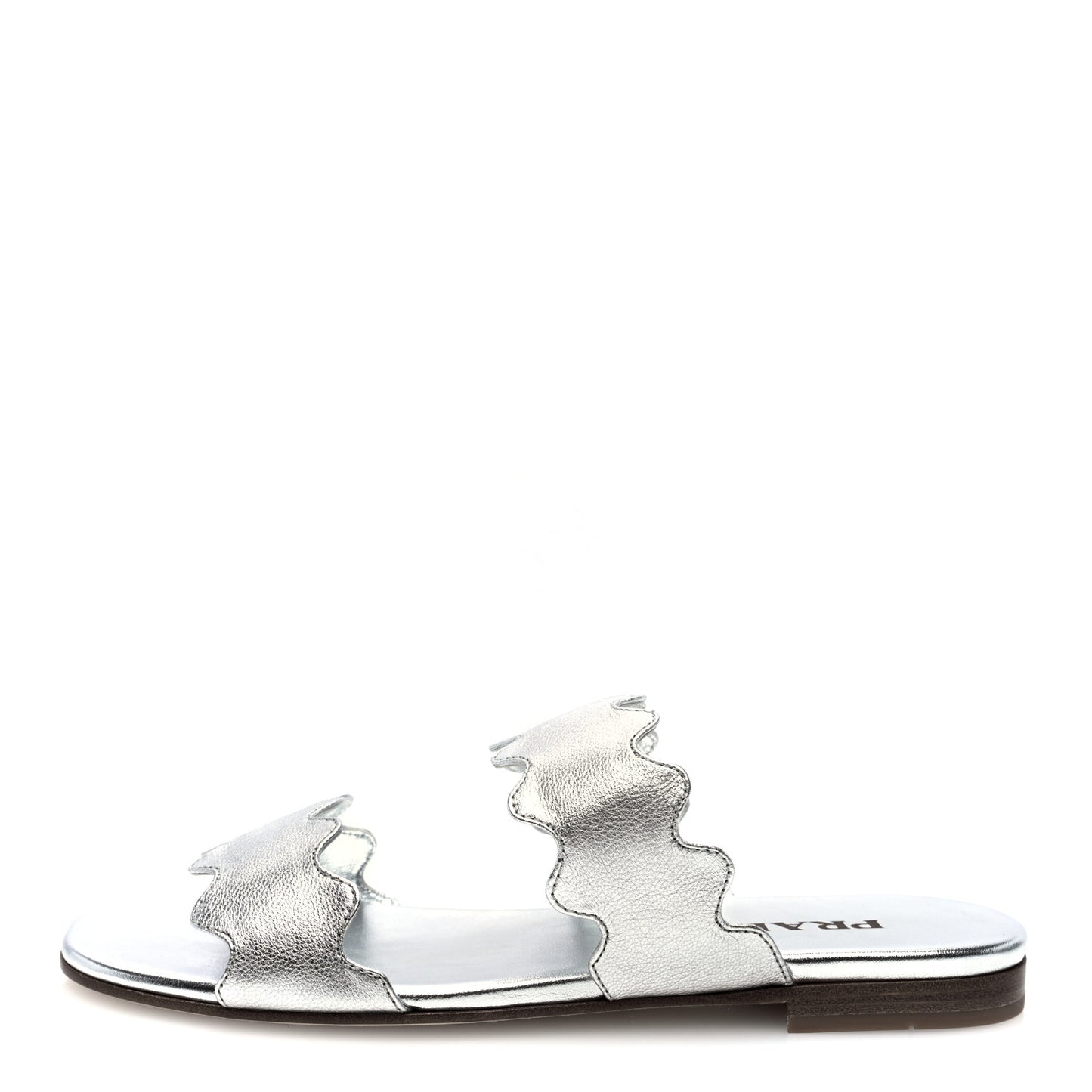 Metallic Goatskin Scalloped Slide Sandals 36 Argento