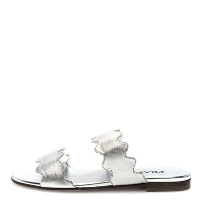 Prada Metallic Goatskin Scalloped Slide Sandals 36 Argento 1 of 8