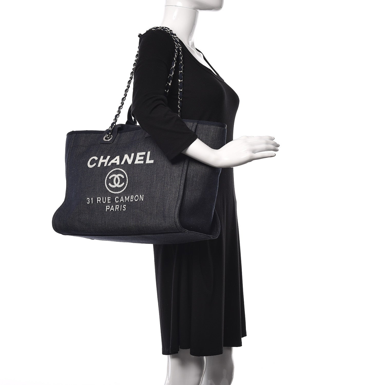 Chanel Denim Large Deauville Tote Dark Blue 2 of 9