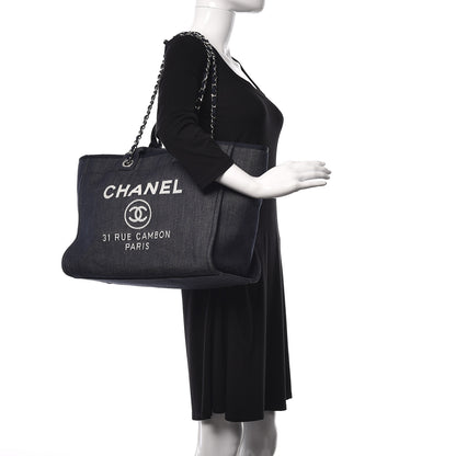 Chanel Denim Large Deauville Tote Dark Blue 2 of 9