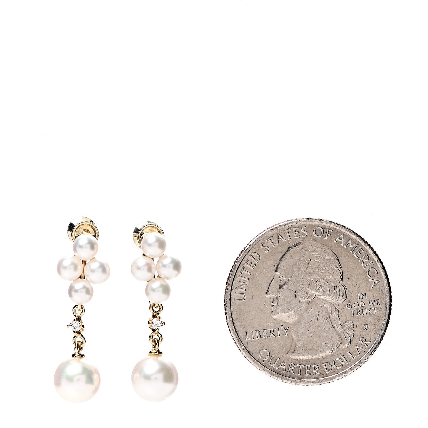 18K Yellow Gold Diamond Akoya Pearl 3.5-6.5mm Drop Screw Back Earrings