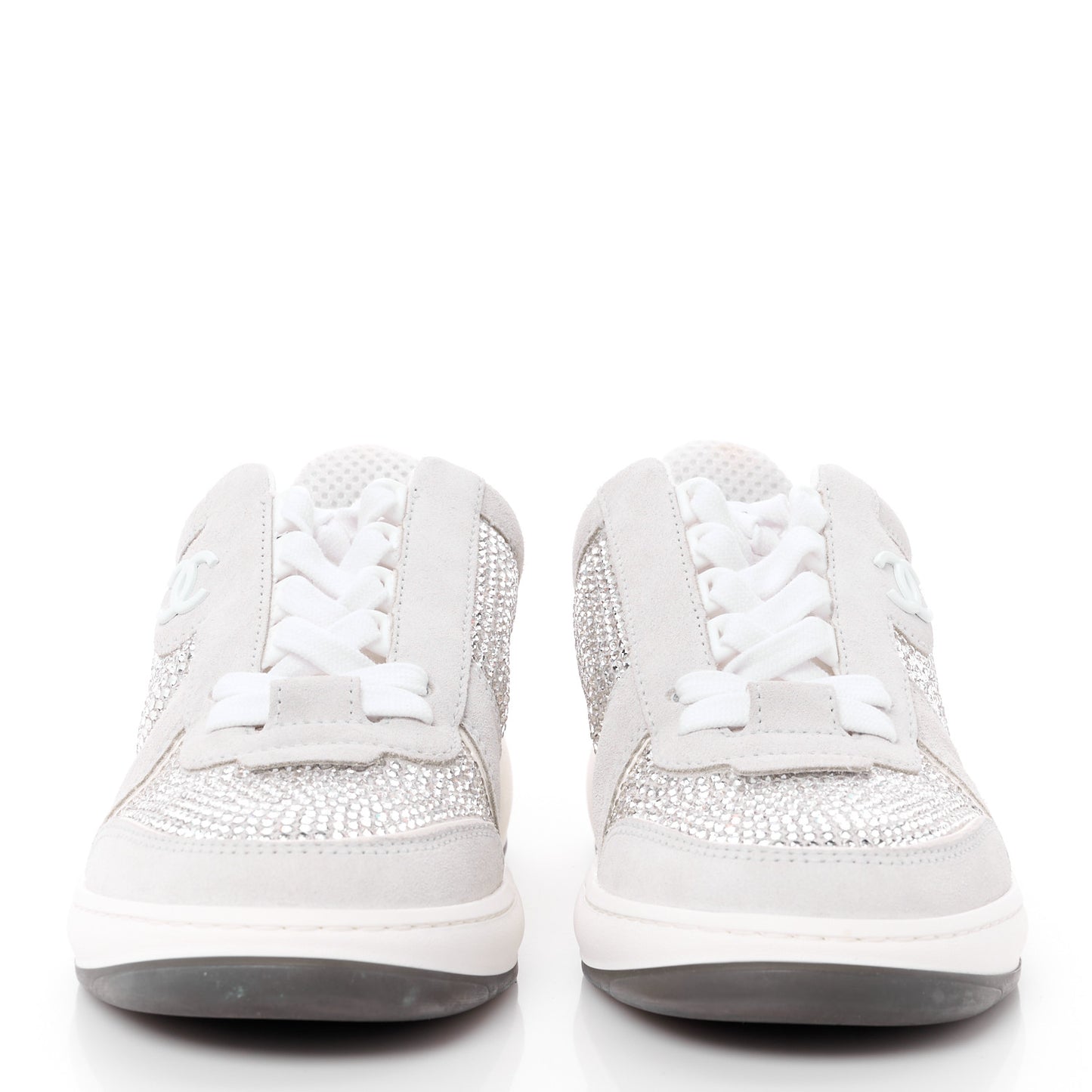 Calfskin Suede Crystal Womens CC Sneakers 36 White