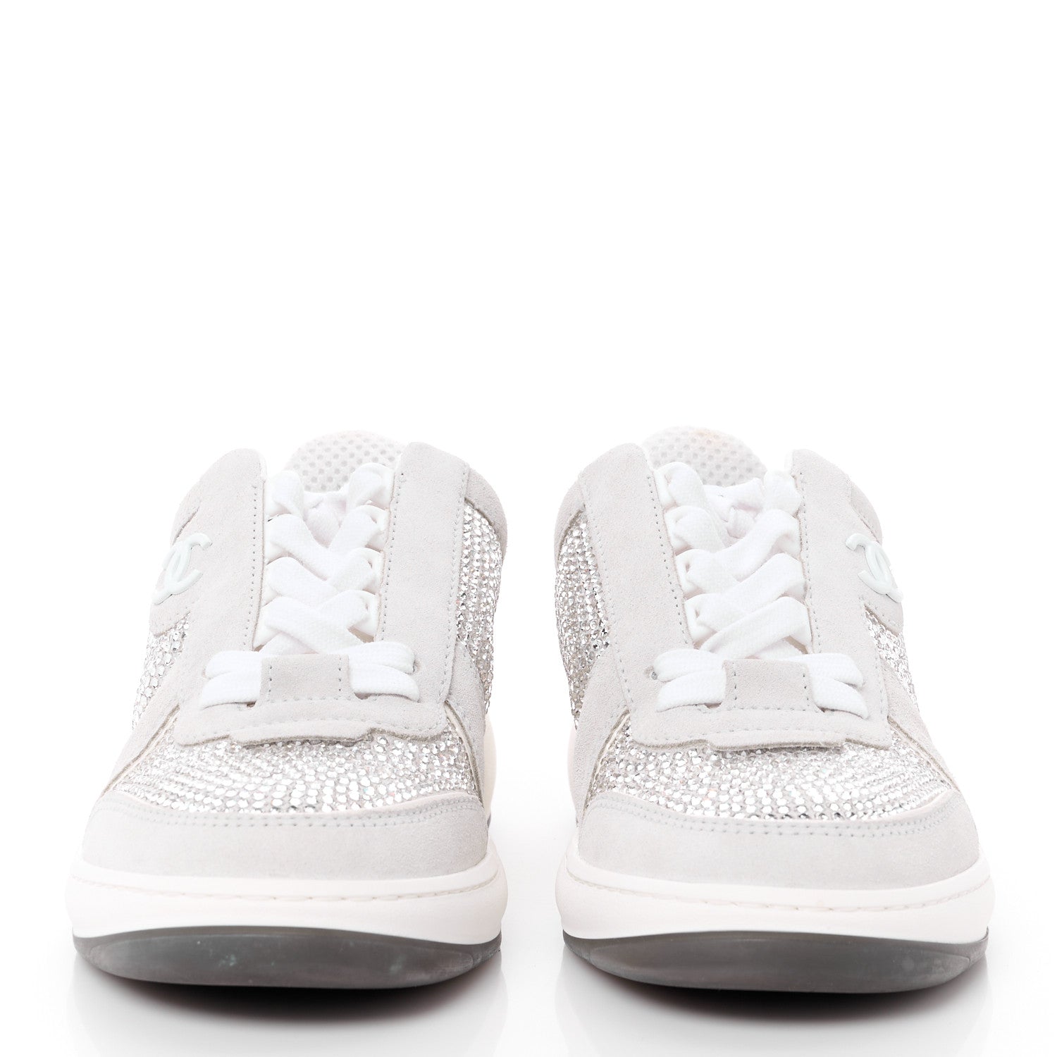 Chanel Calfskin Suede Crystal Womens CC Sneakers 36 White 2 of 11