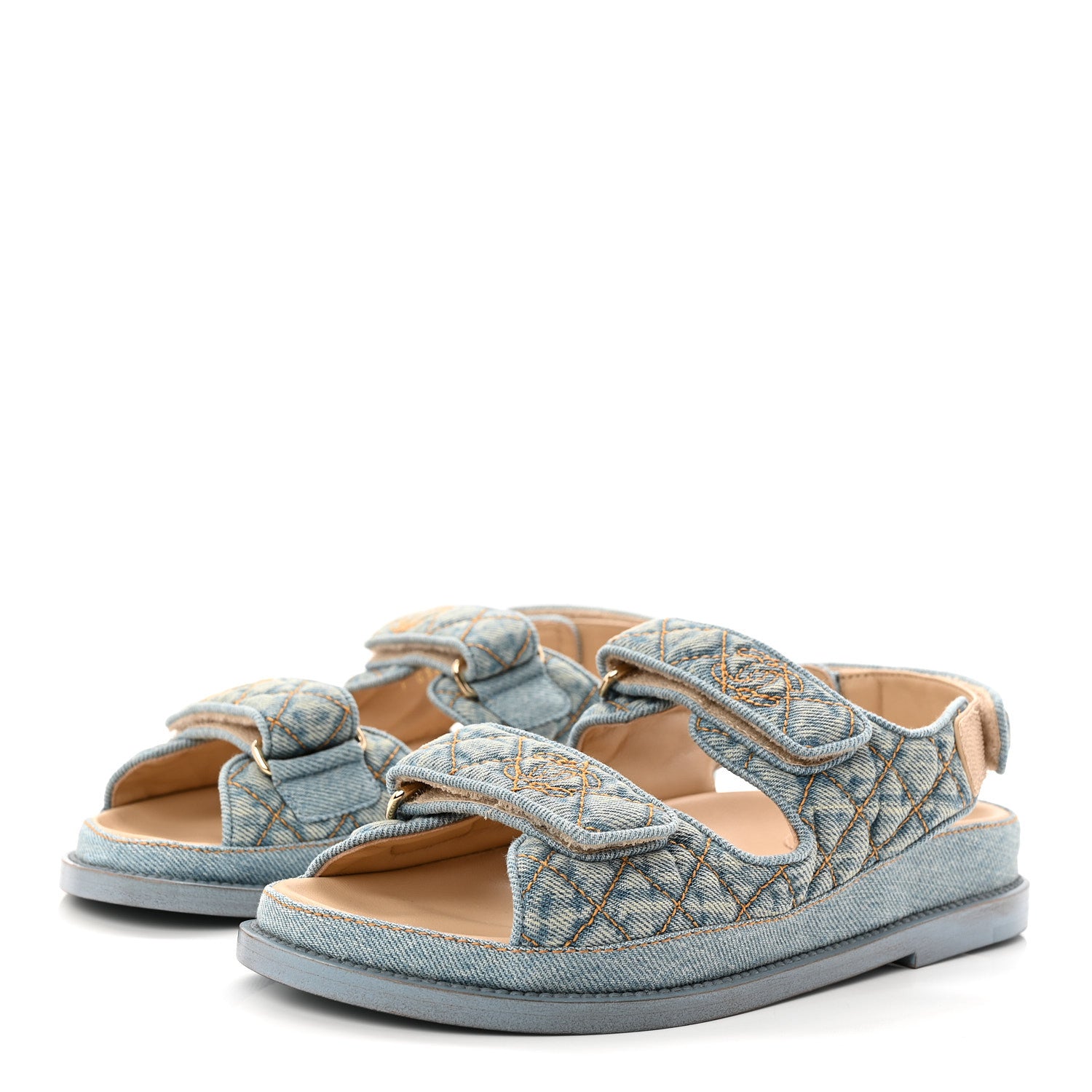 Chanel Denim Quilted Dad Sandals 36 Blue 4 of 10