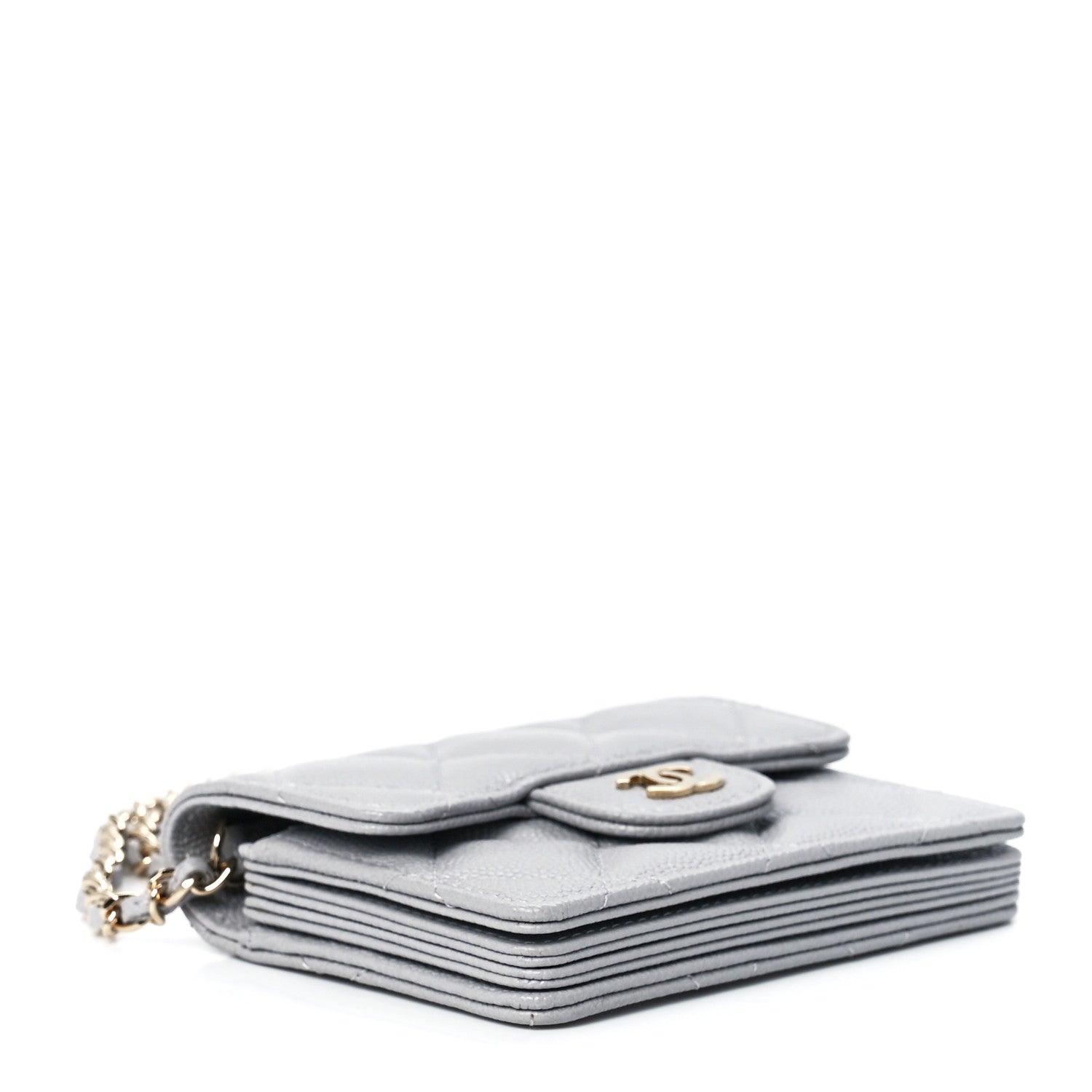 Chanel Caviar Quilted Flap Card Holder On Chain Grey 4 of 13