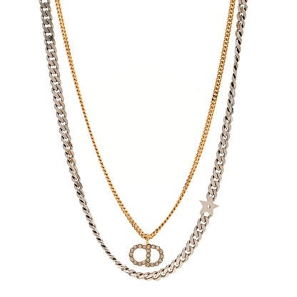 Christian Dior Metal Crystal CD Star Chain Necklace Gold Silver 1 of 7