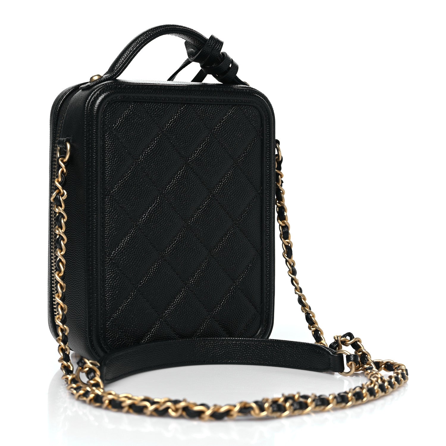Chanel Caviar Quilted CC North South Filigree Vanity Case Black 3 of 11