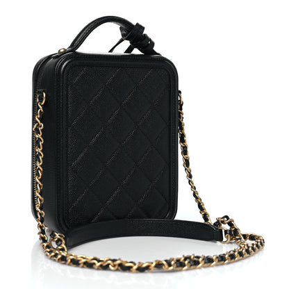 Chanel Caviar Quilted CC North South Filigree Vanity Case Black 3 of 11