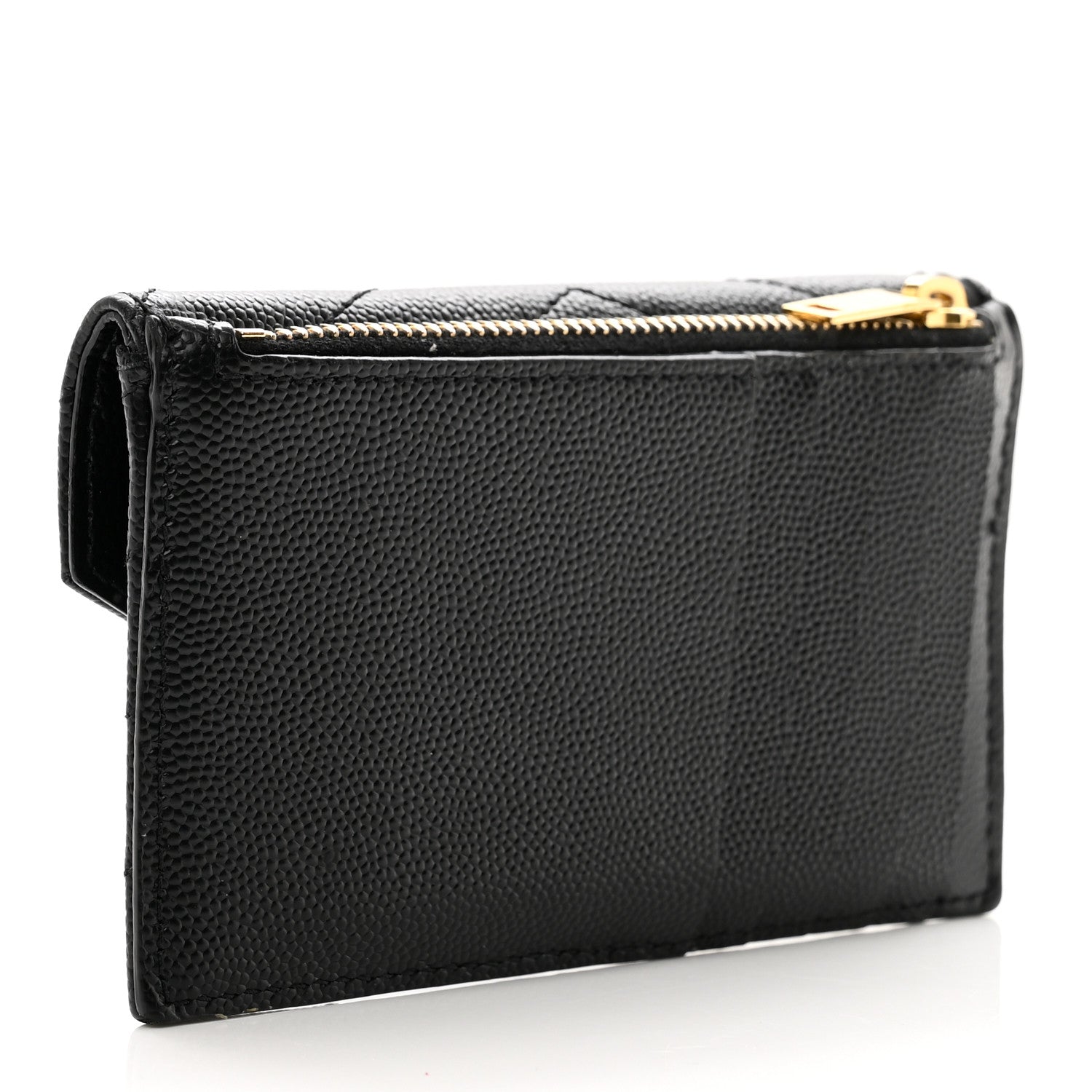 Saint Laurent Grain De Poudre Matelasse Chevron Monogram Compact Wallet Black 4 of 7