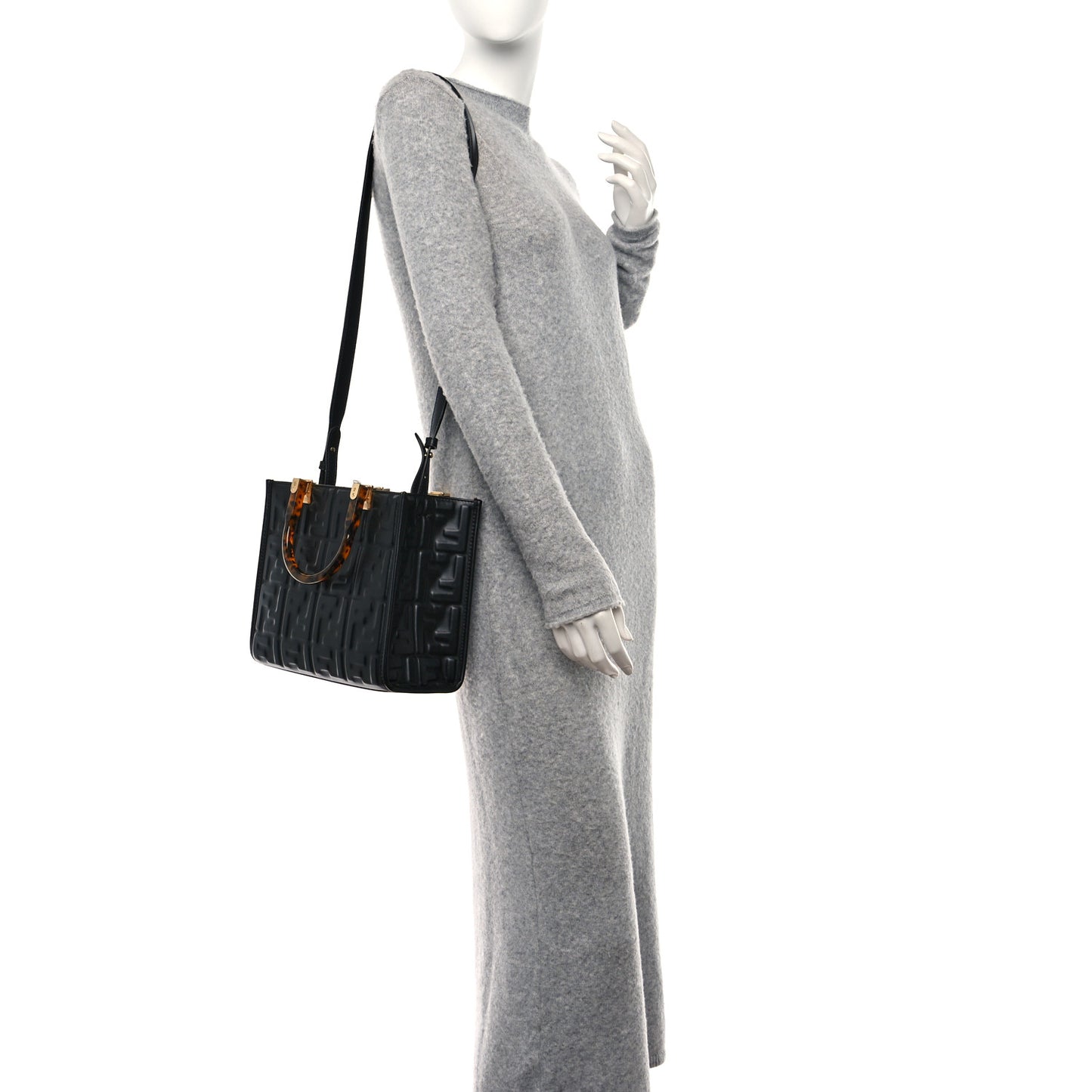 Vitello Plexiglass FF Embossed Small Fendi Sunshine Shopper Tote Black