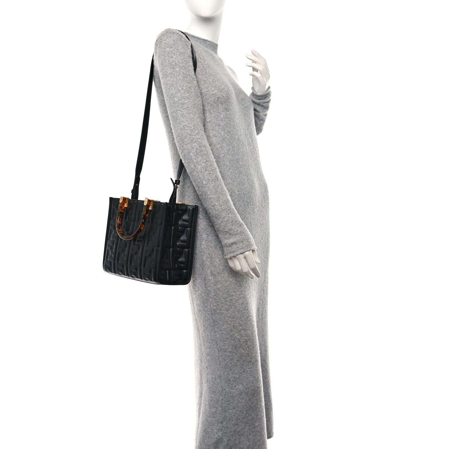 Fendi Vitello Plexiglass FF Embossed Small Fendi Sunshine Shopper Tote Black 2 of 10