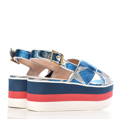Gucci Lurex Starry Sky Crossover Platform Sandals 35 Bleuette Silver 4 of 8