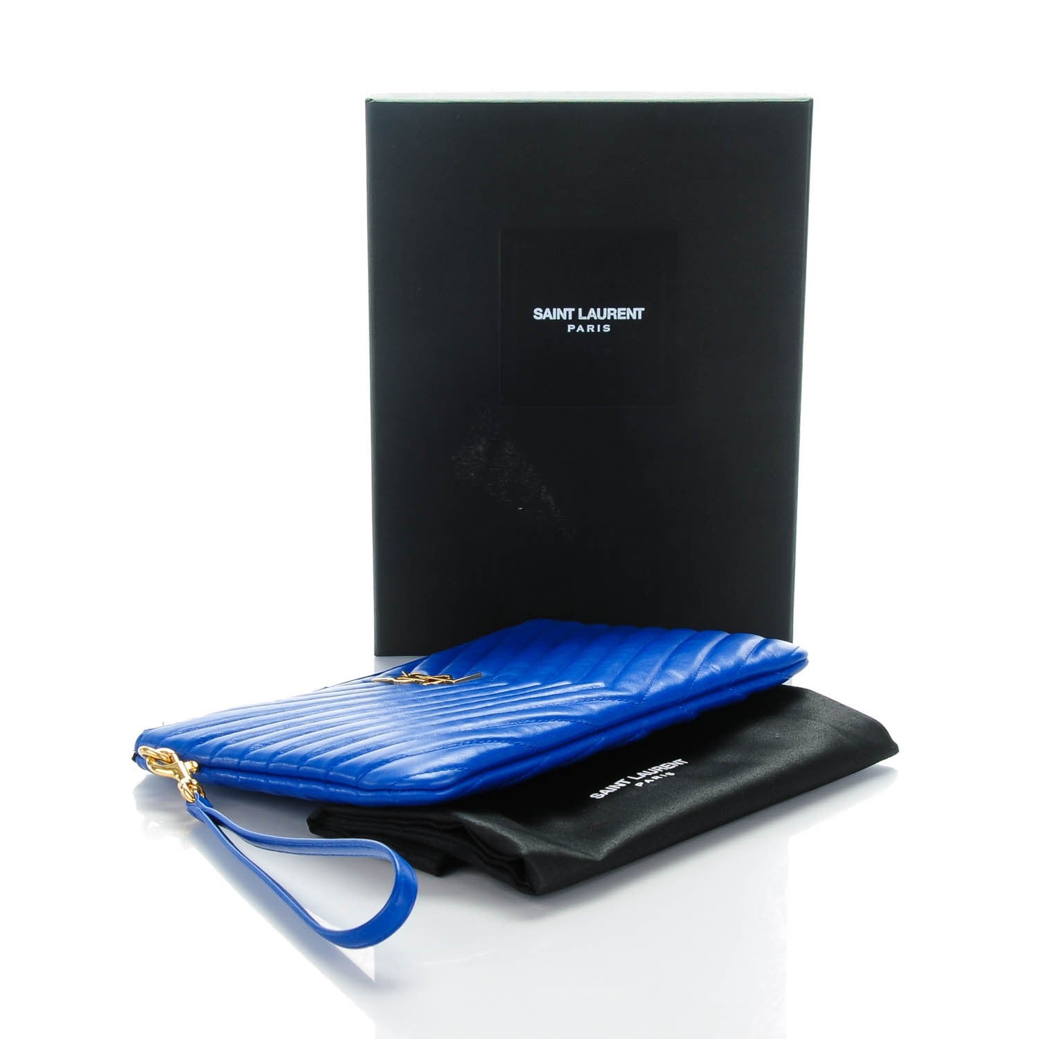 Saint Laurent Calfskin Matelasse Chevron Monogram A5 Wristlet Blue Majorelle 4 of 7