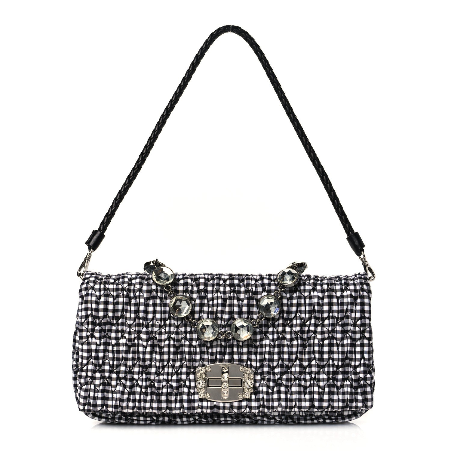 Miu Miu Nappa Matelasse Crystal Flap Clutch Black White 1 of 9