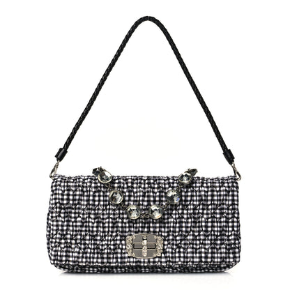 Miu Miu Nappa Matelasse Crystal Flap Clutch Black White 1 of 9