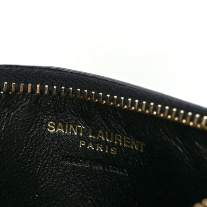 Saint Laurent Grain De Poudre Matelasse Chevron Monogram Fragments Zippered Card Case Black 6 of 9