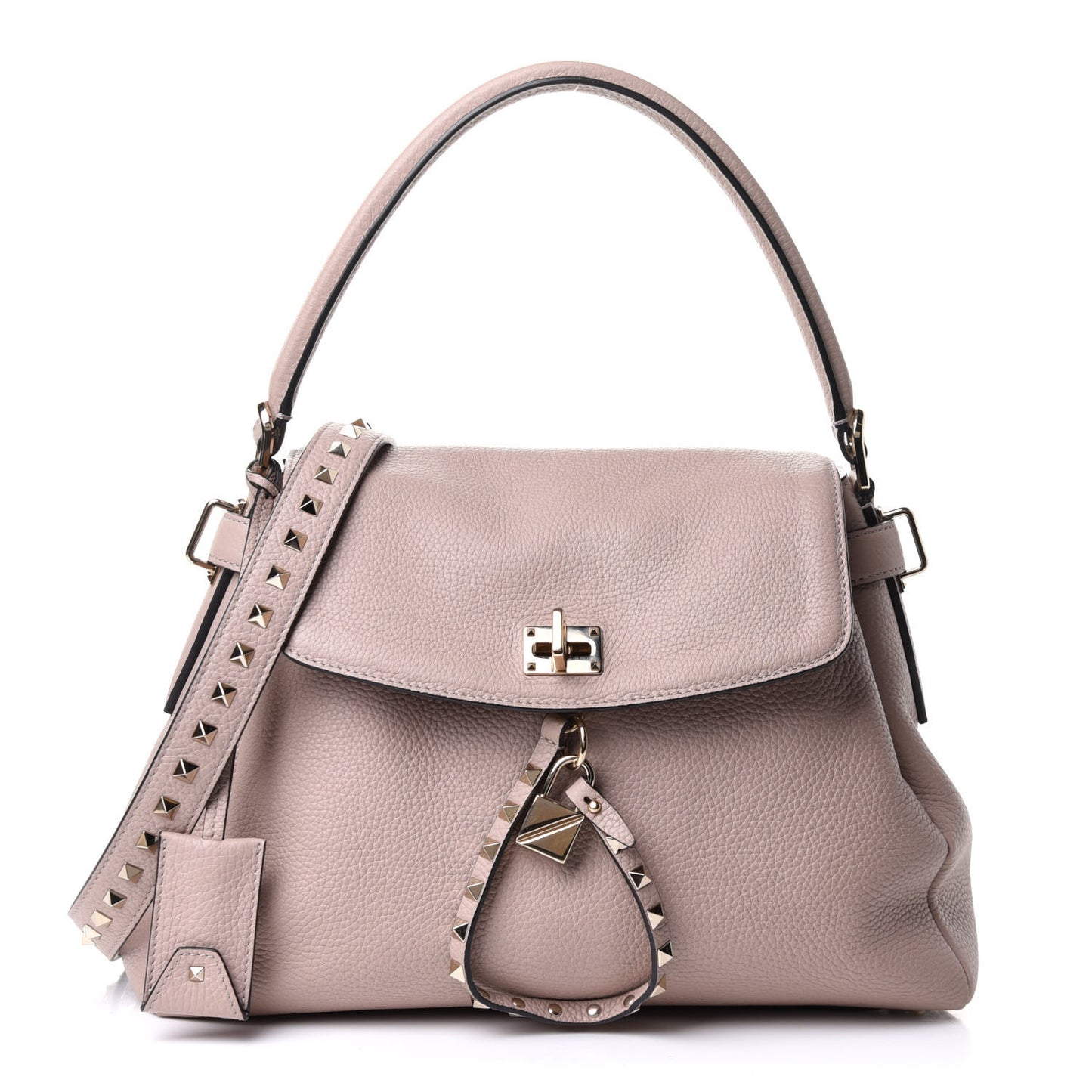 Pebbled Calfskin Rockstud Twiny Top Handle Bag Poudre
