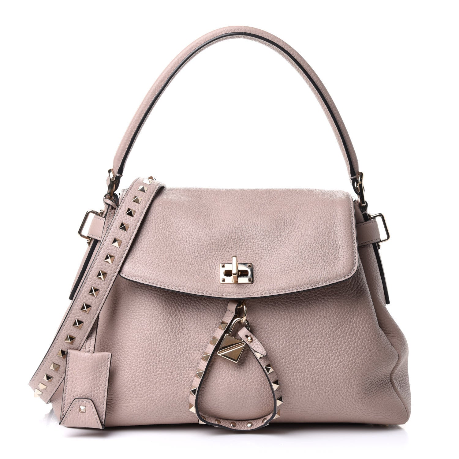 Valentino Garavani Pebbled Calfskin Rockstud Twiny Top Handle Bag Poudre 1 of 10