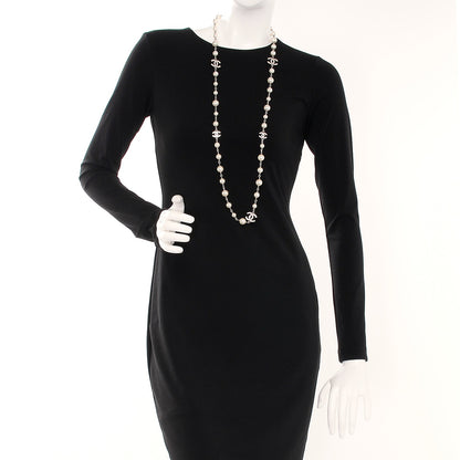 Chanel Crystal Pearl CC Long Necklace Silver 2 of 6