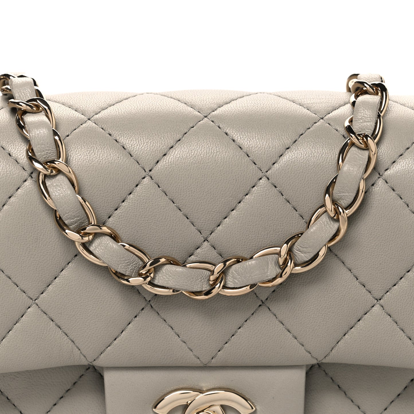 Lambskin Quilted Mini Rectangular Flap Grey
