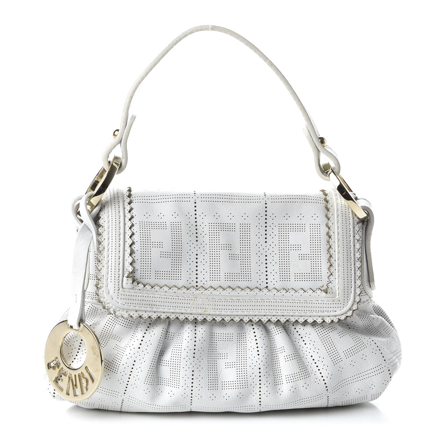Fendi Calfskin Perforated Mini Chef Shoulder Bag White 1 of 9