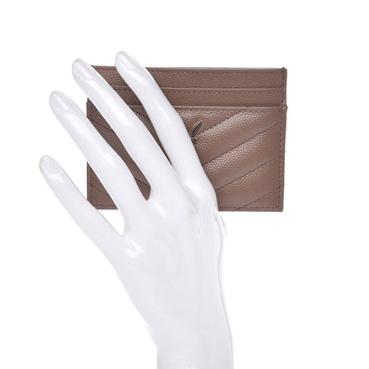 Saint Laurent Grain De Poudre Matelasse Chevron Monogram Credit Card Case in Fard 2 of 8
